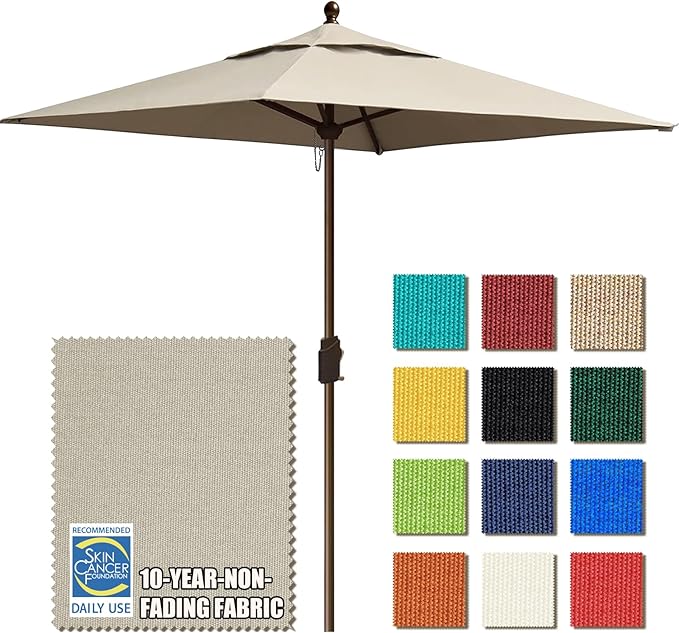 EliteShade USA 10-Year-Non-Fading 6x6Ft Square Market Umbrella Patio Outdoor Table Umbrella with Ventilation, Beige