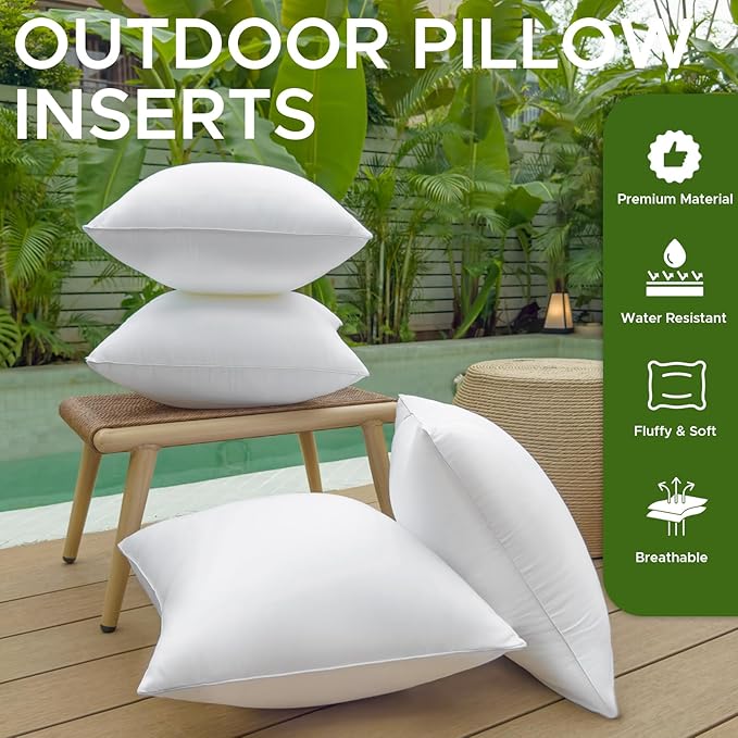 20 x 20 Outdoor Pillow Inserts Pack of 4 Patio Furniture Pillows Cushion Waterproof Square Throw Pillow Inserts Decorative Couch Pillow Inserts White Sofa Sham Cushion Stuffer