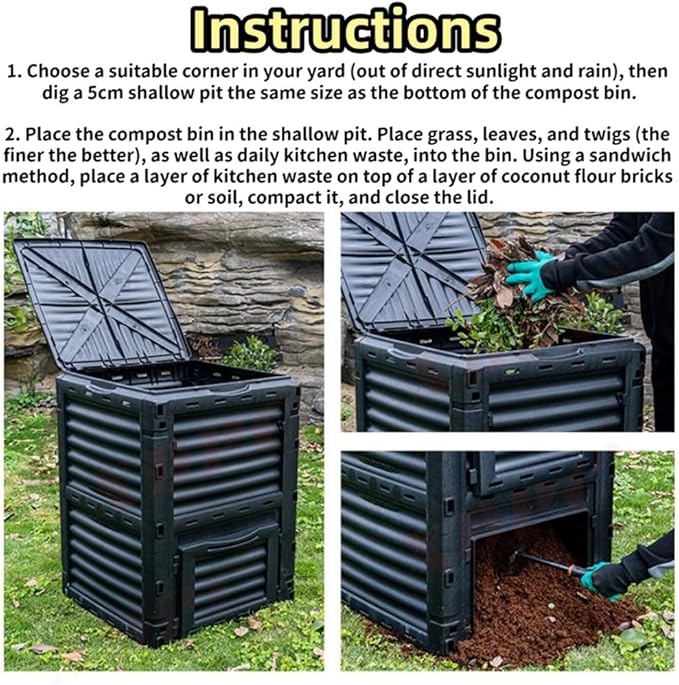 Large Fertilizer Fermentation Box, Plastic Compost Bin, Lightweight Outdoor Composting Box Suitable for Garden, Courtyard and Kitchen(Black,Small)