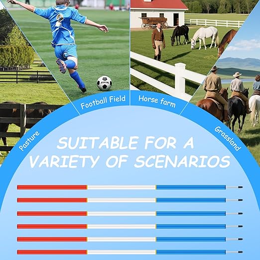 Red White Blue Pole Bending Poles for Horses - Set of 6 | Lightweight, Portable Horse Training Poles | Horse Training Equipment for Agility, Patterns, Obstacles - Easy Storage & Setup