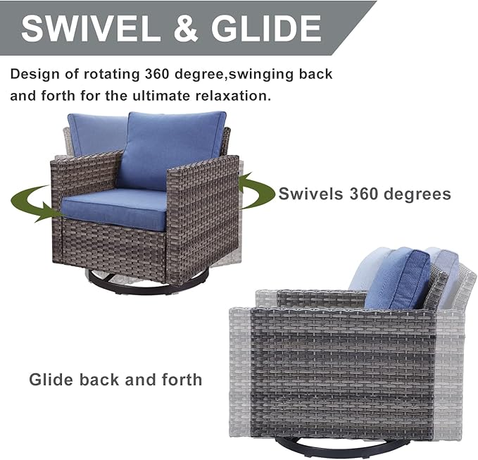 HUMMUH 5 Piece Patio Furniture Set,PE Wicker Patio Swivel Rocker Chairs Outdoor Chairs Set of 2 with Side Table for Porch,Garden,Backyard