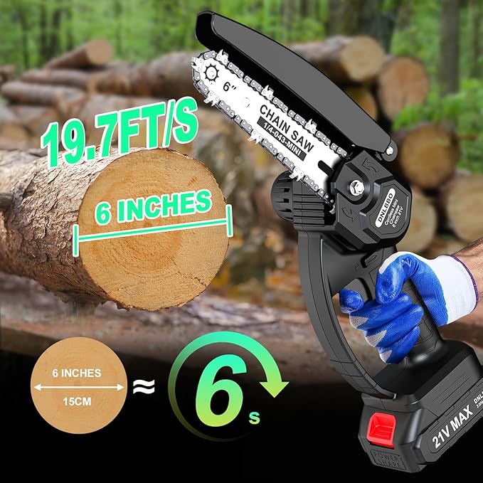 Mini Chainsaw Cordless, 6 Inch Chain Saw Cordless, 700W Powerful Electric Handheld Chainsaw, with 2 Batteries and 2 Chains, Tree Trimmer Gardening Tools Gift for Men, Father, Dad