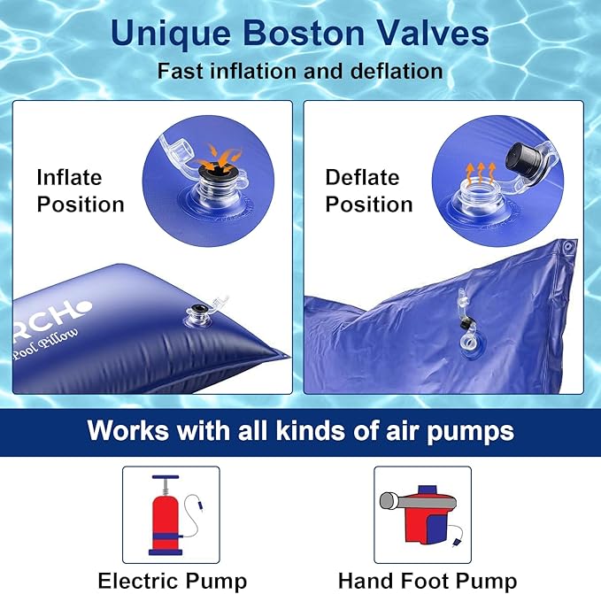 Pool Pillow for Above Ground Pool, 4 x 8 FT Ultra Thick Pool Pillow with PVC Material 0.5mm Thick Cold-Resistant Winter Pool Pillow for Above Ground Pools and Winterizing （2x16ft Rope）