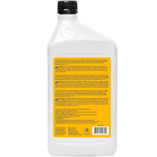 DEWALT – Biodegradable Bar & Chain Oil – Green, Eco-Friendly, Non-Toxic Professional Bar & Chainsaw Lubricant – Ultraclean All-Season Oil for Gas, Electric Saw, and Pole Saw, 32 oz