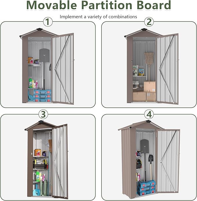 KEIKI Outdoor Storage Shed 2.5' x 1.4', Metal Tool Cabinet with Sloping Roof & Lockable Door, Small Top Tall Shed for Backyard, Garden, Patio, Lawn, Brown