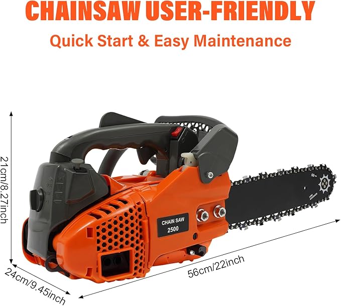 12 Inch Gas Chainsaw 25.4CC 900W Petrol Chainsaw 2-Stroke Gass Chain Saws, Engine Chain Saw Set Gas Chainsaws for Cutting Wood Outdoor Home Farm Us (Red)