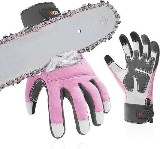 Vgo... Chainsaw Gloves,12-Layer Saw Protection on Left/Both Hand Back,Cow Leather Gloves,Touchscreen