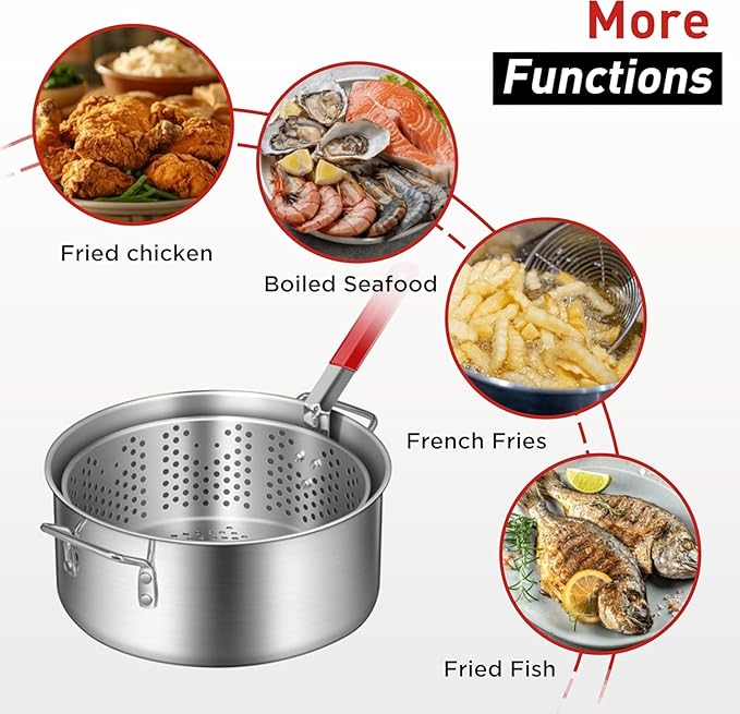Red Mountain Valley 10.5 Qt Outdoor Propane Fish Fryer Pot Kit with Aluminum Strainer Basket, Thermometer for Boiling and Frying, 50,000 BTU Burner, 0-5 PSI Regulator, Full CSA Approved Fish Cooker