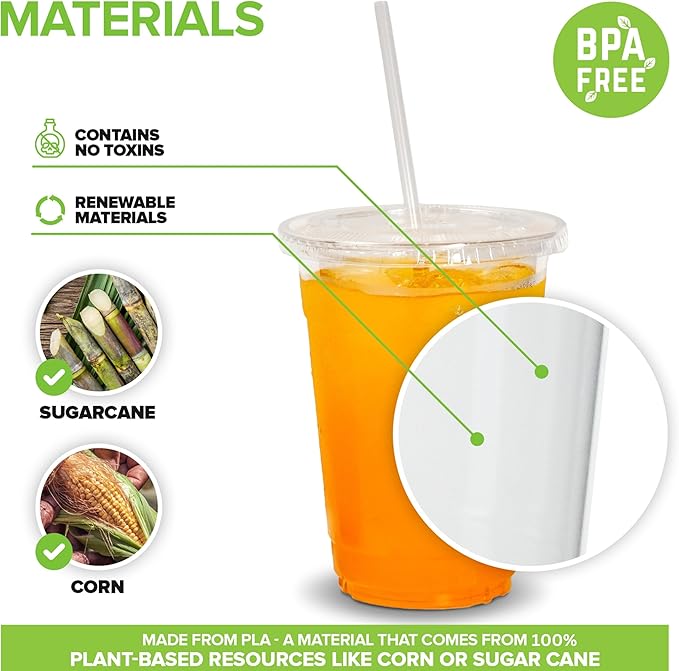 Stock Your Home 16 oz Premium Commercially Compostable Cold Cups (50 Pack), Eco Party Cup, Environmentally Friendly Disposable Sustainable for Water, Wine, Beer Sample