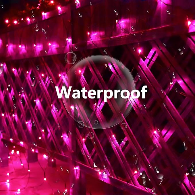 Solar Net Lights Outdoor Mesh Lights Christmas Decorations, 200LED String Tree Wrap Waterproof 19 Modes for Bushes, Fence,Garden, Shrubs,Trunk, Halloween,Xmas Decor (Pink, 9.8ft x 6.6ft)