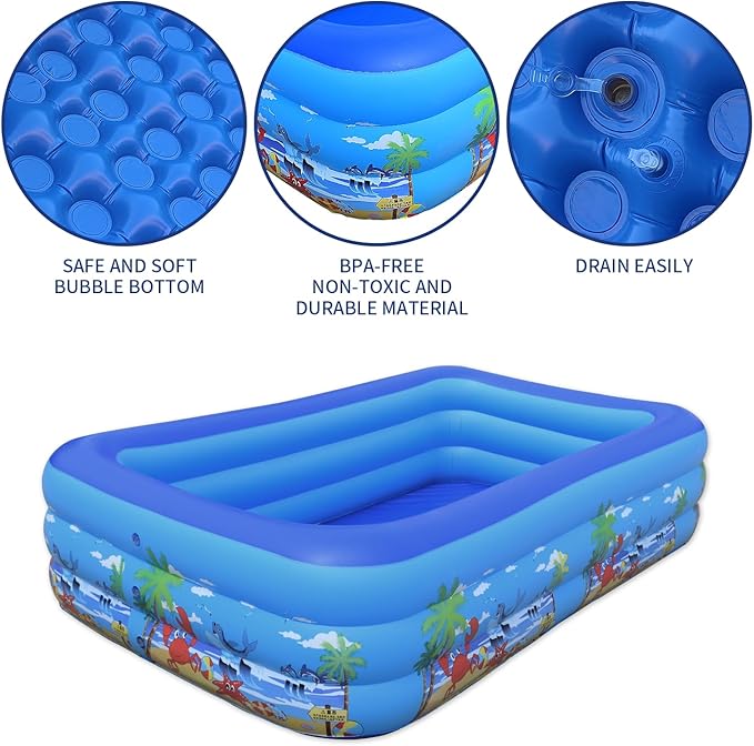 Baiao Inflatable Swimming Pool for Adult, Blow Up Pool for Backyard, Garden, Indoor, or Summer Outdoor Paly Water Happy Family Time 118" x 68" x21" (300CM)