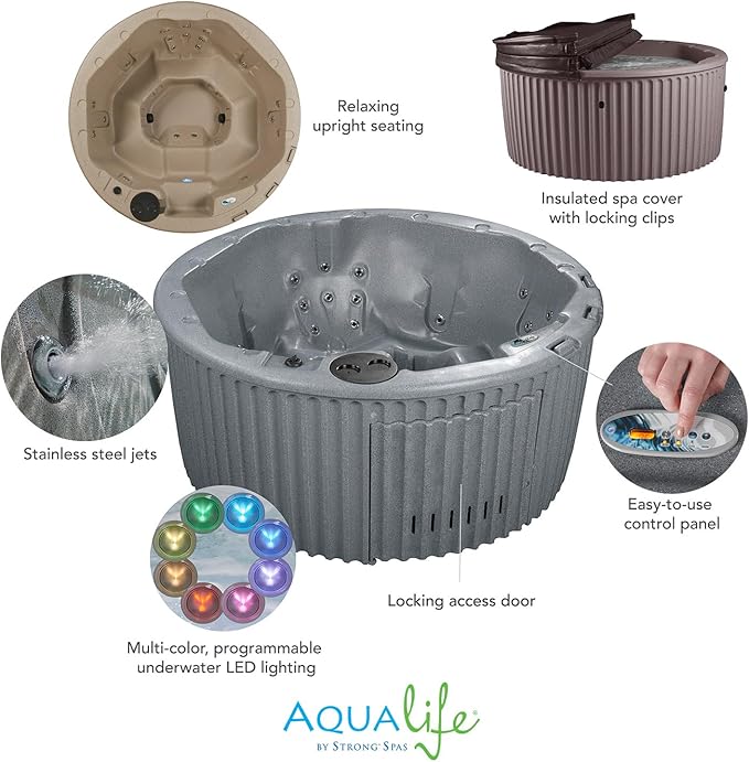 AquaLife Outback™ 5-6 Person 20-Jet Non-Lounger Hot Tub with LED Lighting and Insulated Cover