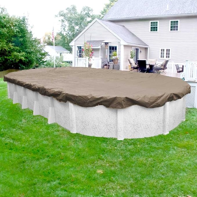 Robelle 12 x 24 ft Professional Tan Winter Oval Pool Cover for Above Ground Pools, 4 ft Overlap (16 x 28 ft Cover Size), Solid 12 x 12 Scrim, 3.7 oz/yd2, 15-Year Warranty, Style: 571224-4-ROB