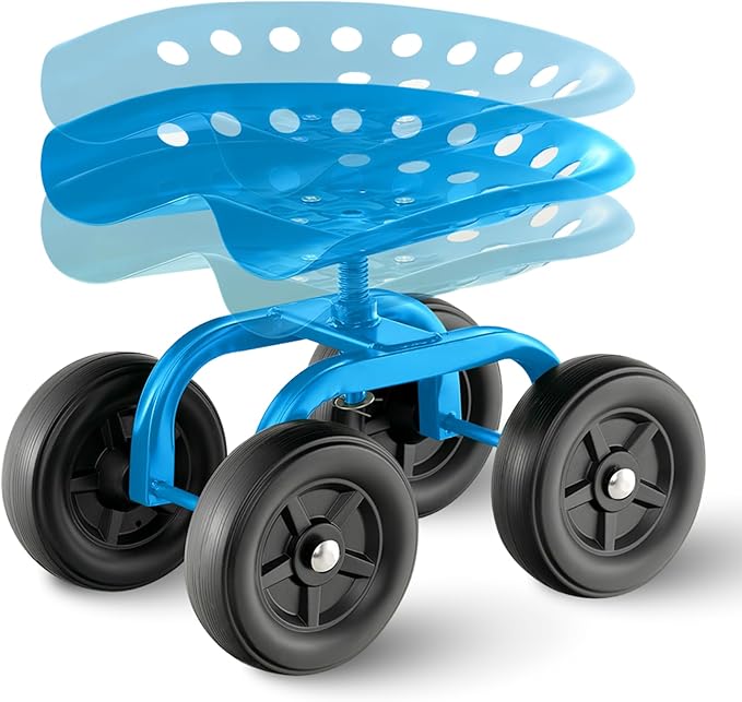Rolling Garden Seat, Garden Cart with 360° Swivel Work Seat & Adjustable Height, Heavy Duty Garden Seat with Wheels for Lawn Yard Patio Greenhouse Planting Cleaning (Blue)