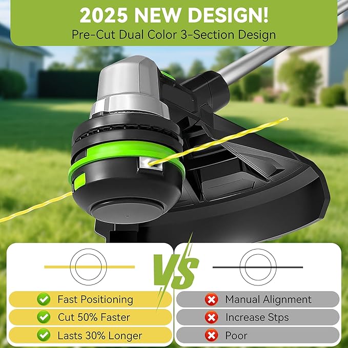 KAITAI String Trimmer Line 095”,Pre-Cut Dual Color 3-Section Fast-Positioning Design, for Gas and Electric Grass Trimmer and Brushcutters, Fits Most Standard Models,16FTx12