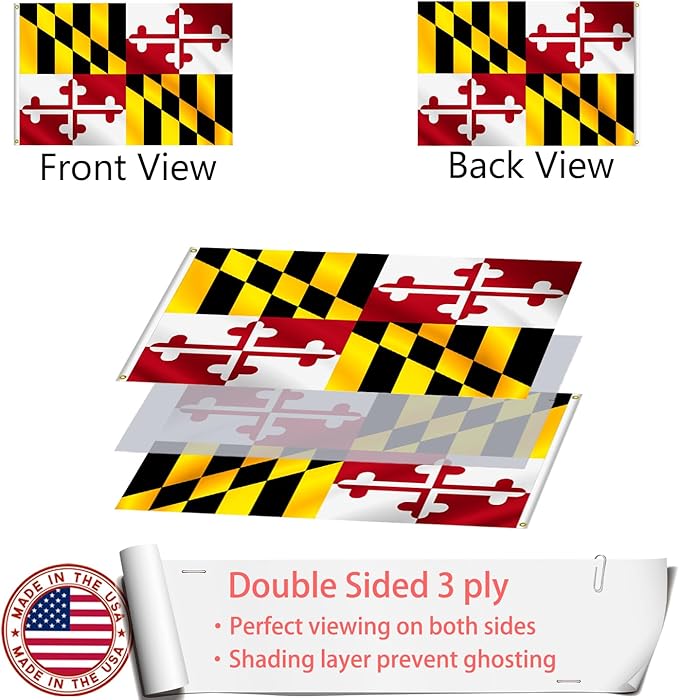 Maryland States Flag 3x5 Outdoor Made in USA - Double Sided Heavy Duty Vivid Color Maryland MD Flags with 2 Brass Grommet