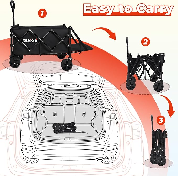Collapsible Tailgate Wagon with Wheels, Compact Size Folding Utility Cart, 380LBS Capacity for Garden, Grocery, Beach, Camping – Portable Heavy Duty Cart