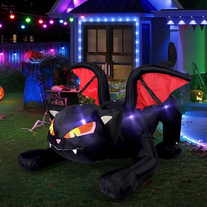 Sizonjoy 7.5FT Halloween Inflatables Decoration Outdoor Lighted Black Cat Decoration Outdoor with Wings,Halloween Blow Up Decor for Yard Lawn Garden Party Decor