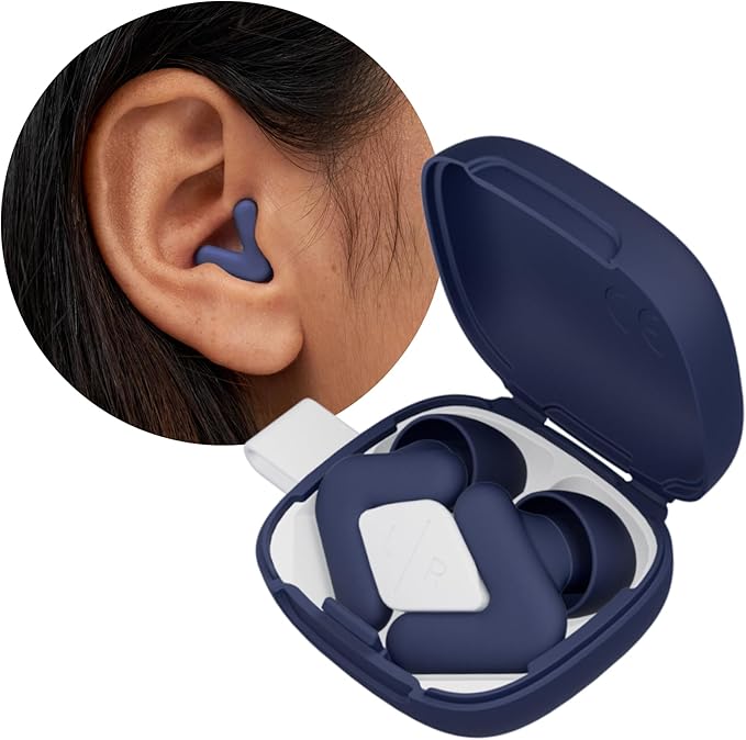 Alpine Silence Earplugs for Sleep, Focus & Travel - V-Shape Fit & Soft Oval Tips – 4 Sizes XS/S/M/L - Comfortable, Reusable Hearing Protection - 22dB – Midnight Blue