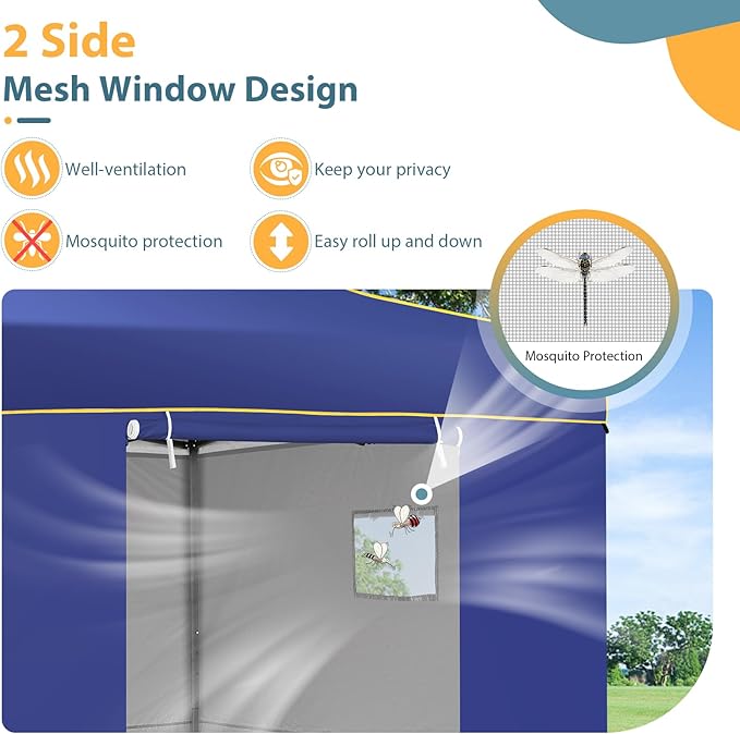 COBIZI Canopy Tent 10x10 Pop Up Canopy, Easy Setup Canopy with Sidewalls Waterproof & UPF 50+, Heavy Duty Commercial Instant Craft Fair Tent for Party, Event, Vendor, Farmer Market(D Bluei)