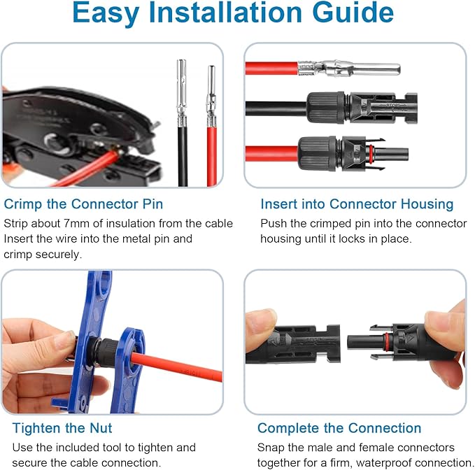 XRDS -RF Solar Extension Cable 10AWG, 10FT Red & Black Solar Panel Wire with Solar Connectors, PV Wire with Disconnect Wrenches & Extra Male/Female Connectors for RV, Camper, Inverter, Off-Grid System