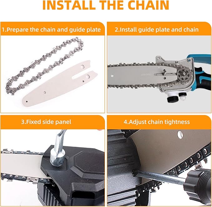 4 Inch Mini Chainsaw Chain and Bar for Replace Blade Pruner Mini Chainsaw Hand Held 4 Inch Cordless Chainsaw Chains 1/4"LP .043" Gauge 28 Drive Links for Wood Cutting [4Chains + 2Bars]