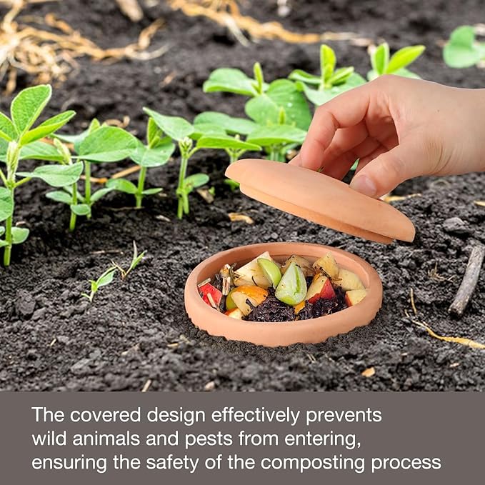 Underground Worm Farm Clay 10Inch Garden Composting bin Ceramics Outdoor Gardening from Kitchen Food Waste with Holes Systems Sustainable Worm Composter for Raised Garden Beds at Home