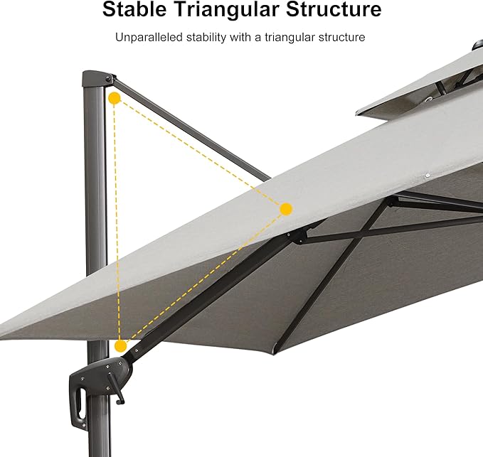 PURPLE LEAF 12 FT Cantilever Patio Umbrella Outdoor Umbrella with 330lbs Base Large Square Windproof Offset Umbrella for Pool Deck Garden, Pebble Grey