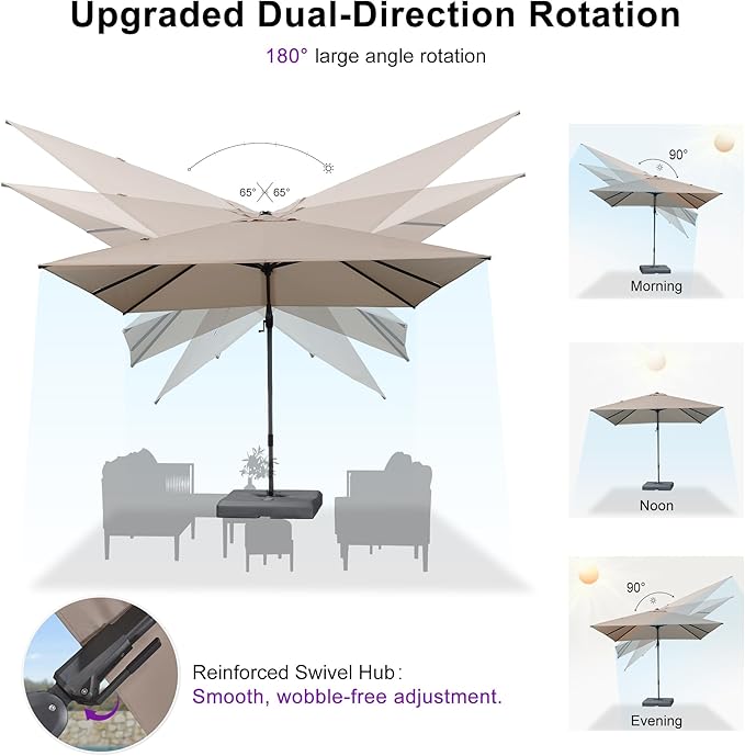 PURPLE LEAF 9' X 12' Swivel Outdoor Patio Aluminum Umbrella with Base Left-right Tilting Cantilever Offset Umbrella with UV Resistant Heavy Duty Fabric for Deck Pool Patio Backyard, Sand Dune