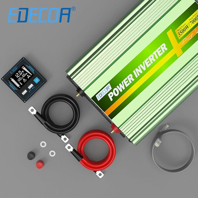 EDECOA 3500W Pure Sine Wave Inverter DC 12V to 120V 110V AC Power Converter for Car RV Motorhome with LCD Remote and AC Terminal Block (3500W/12V V3.1 (ET-RC Remote))