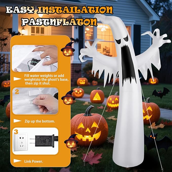Halloween Inflatable Ghost Decoration, LED Color Changing Lights, Outdoor Yard Decor with Wings (12FT Giant White Ghost)