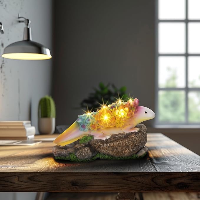Garden Axolotl Statue Solar Statues Honey Bee jar Decor with LED Lantern ，Resin Axolotl Figurine Ornament for Patio Yard Lawn Porch Outdoor Decor (Axolotl 1)