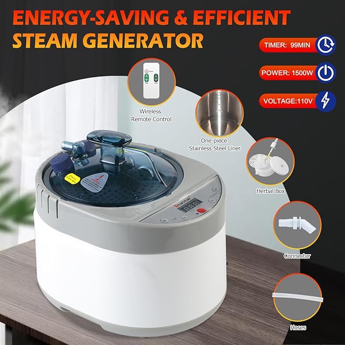 Smartmak 2 Person Portable Steam Infrared Sauna Box with 660nm Red Light Therapy Lamp for Home Relaxation, 4 L 1500W Steamer Extra Large Full Body Saunas Spa Tent, Remote Control, 2 Folding Chairs