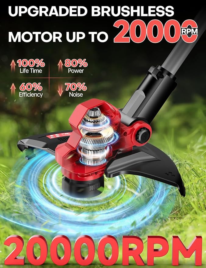 Cordless Weed Wacker, for Milwaukee M18 Battery,3 in 1 Battery Powered Weed Eater & Edger & Mower with Auto Line Feed, 20000 RPM 12 Inch Brushless Grass Trimmer, 6 Line Spools String Trimmer for Lawn