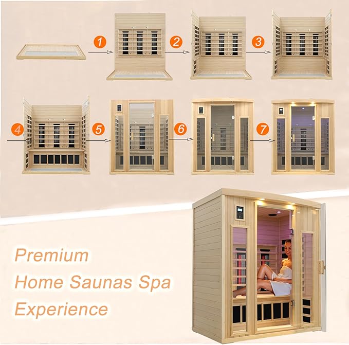 Ceramic Infrared Sauna 3 Person, Infrared Saunas for Home, Low EMF Far Infrared Sauna, Indoor Home Sauna Spa, Hemlock Wooden Sauna with Bluetooth Speaker, Chromotherapy Lamp, 2050W