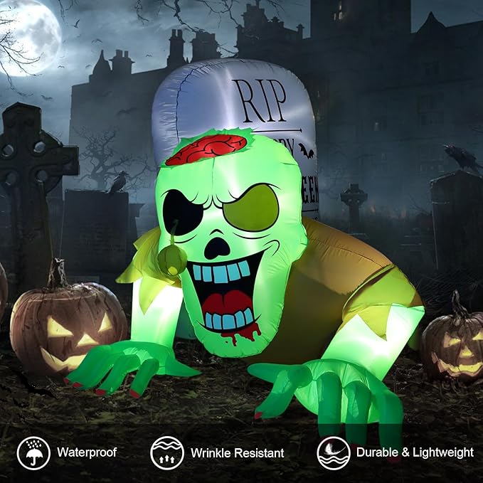 BLOOMWIN Halloween Inflatables Outdoor Decorations - 8Ft x 5Ft Scary Zombie & Tombstone Halloween Inflatable with Built-in LED Lights, Halloween Blow up Yard Decorations for Garden Patio Decor Indoor