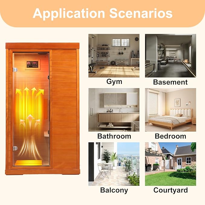 Far Infrared Sauna 1120W 110V, Low EMF Infrared Sauna with Red Light Therapy, Carbon Fiber Infrared Saunas 1 Person W/Bluetooth Speakers/Control Panel for Basement/Home Gym/Bathroom