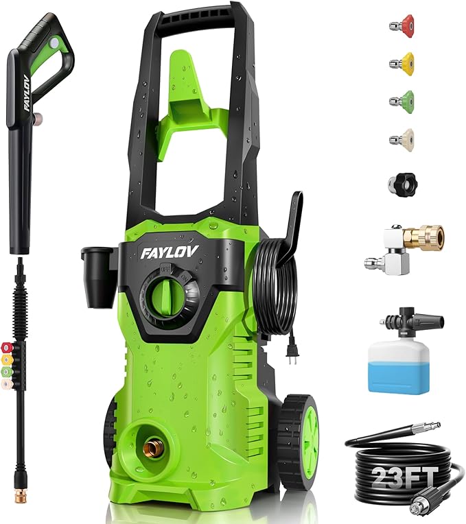 Pressure Washer - True 1378 PSI 1.25 GPM Power Washer with No-Bend 360° Nozzle, Foam Cannon & Complete 4-Nozzle Set for Car, Driveway, Patio