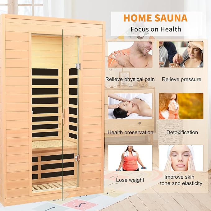 Infrared Saunas for Home 1 Person Indoor Sauna,Dry Sauna for Home Low Emf Infrared Sauna 1500W Indoor Saunas for The HomeTraditional Sauna,Room:72.83 * 43.11 * 35.35Inch