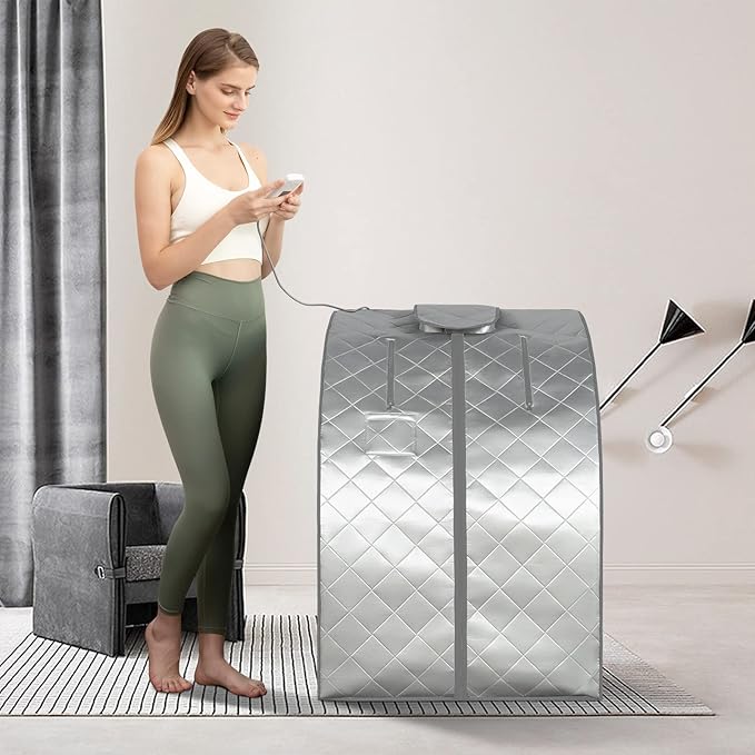 Portable Far Infrared Sauna for Home, Personal Sauna Spa for Relaxtion & Detox at Home, 1 Person Full Body Sauna Tent with Separate Heating Foot Pad & Foldable Chair (L 27.6’’ x W 31.5’’ x H 37.8’’)