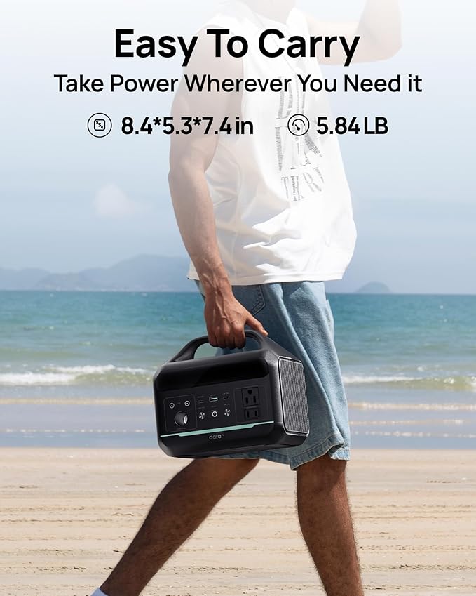 DaranEner Portable Power Station 300W (600W Surge), 192Wh Solar Generator LiFeP04 Battery with 2 AC Outlets, 60W PD Fast Charging Power Bank for Home Use, Outdoors Camping, Emergency, RVs, Outage