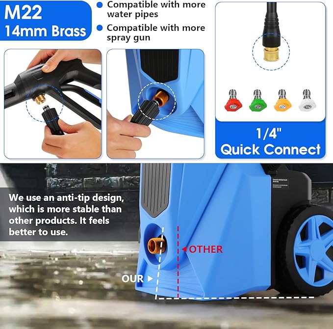 Pressure Cleaner 5000 PSI,2.8 GPM Power Cleaner with Foam Cannon,Portable Cleaner with 33ft Hose Reel,4 Nozzle Tips,and Soap Bottle for Cars/Home/Driveways/Patios/Decks/Fences(Blue)