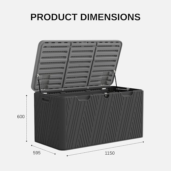 110 Gallon Outdoor Storage Box, Waterproof Patio Deck Box with Lockable Lid, Heavy-Duty HDPE Bench for Garden Tools,Cushions (Black, 110 Gallon)