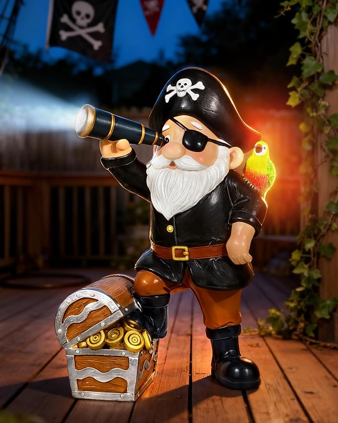Solar Pirate Gnome Statue – Whimsical Outdoor Garden Decor for Yard, Patio, Lawn, Backyard – Ideal Gift for Women, Garden Lovers, Moms, Birthdays