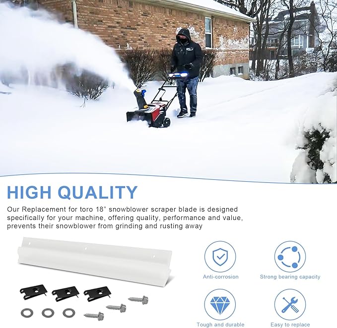 38267 Replacement Scraper Blade and Hardware Kit Fits for Toro 18" Power Clear Single Stage Snowthrowers, fit 1 x 117-7717 Spare Scraper, Help Optimum Performance for Toro Power Clear 18" Snow thrower
