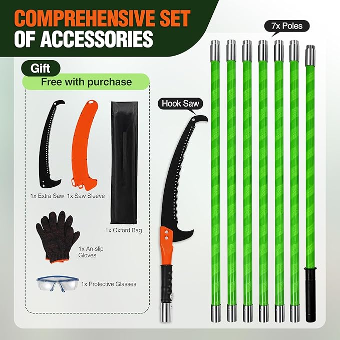 Lineslife 25ft Tree Pole Pruner Manual,Branches Trimmer Tree Branch,Hand Pole Saws Extendable Height