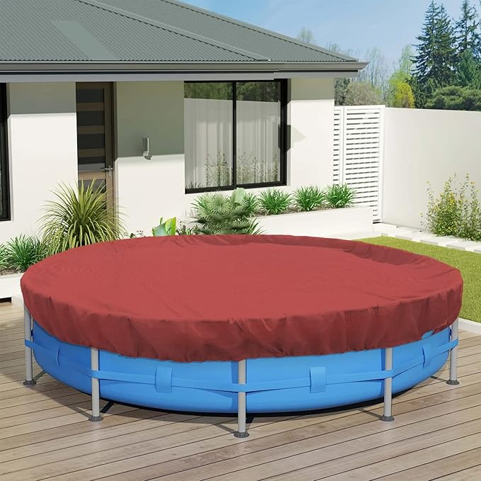 ECOOPTS 16 ft Round Pool Cover for Above Ground Pools, Swimming Pool Cover Protector Winter Safety Cover (Red)