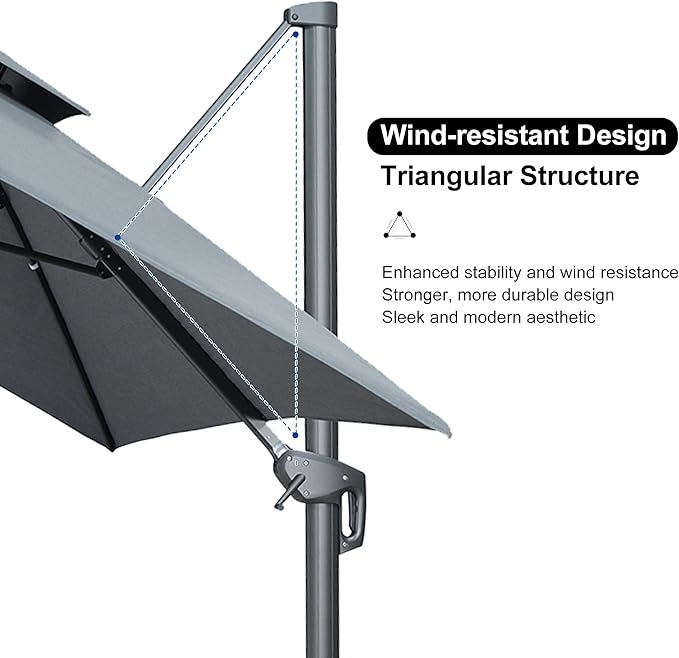 PURPLE LEAF 10' x 13' Cantilever Patio Umbrella Outdoor Umbrella with 330lbs Base Large Rectangular Windproof Offset Umbrella for Pool Deck Garden, Mist Grey