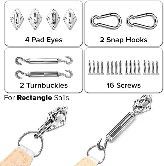 Sun Shade Sail Hardware Kit - 8 Inch Stainless Steel Sunshades Canopy Installation Kit Install Outdoor Rectangle Heavy Duty Shade Sails for Deck Garden Lawn Patio