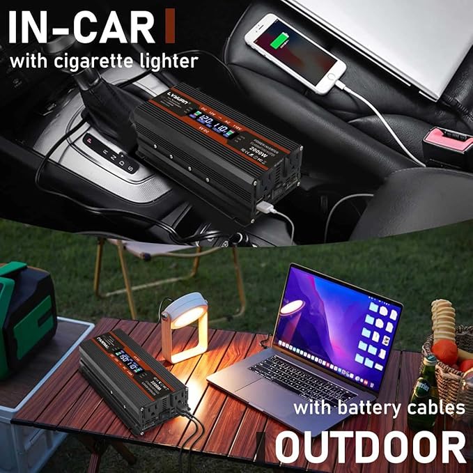 IpowerBingo 1000W/2000W (Peak) Car Power Inverter 12v to 110v DC to AC Converter with Dual AC Outlets LCD Display,1000 Watt Power Inverters for Vehicles Car RV Truck1
